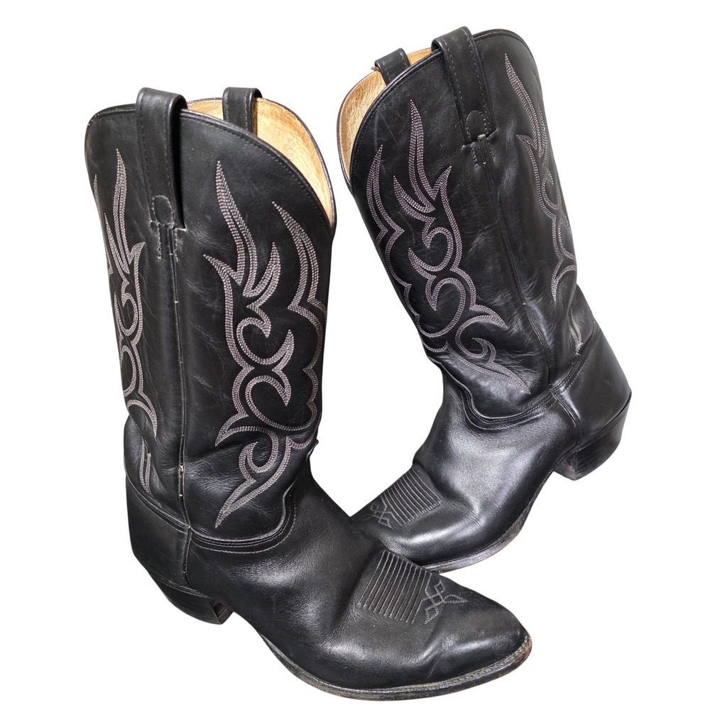 J Chisholm Drover Series Leather Cowboy Boots Flame Stitch Western Mens 13D